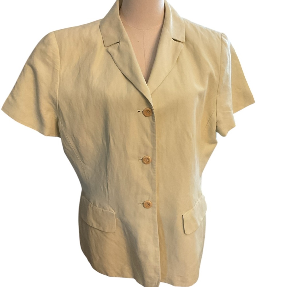 ANN TAYLOR LOFT Light Green Boxy Button Down Jacket with Notched Collar